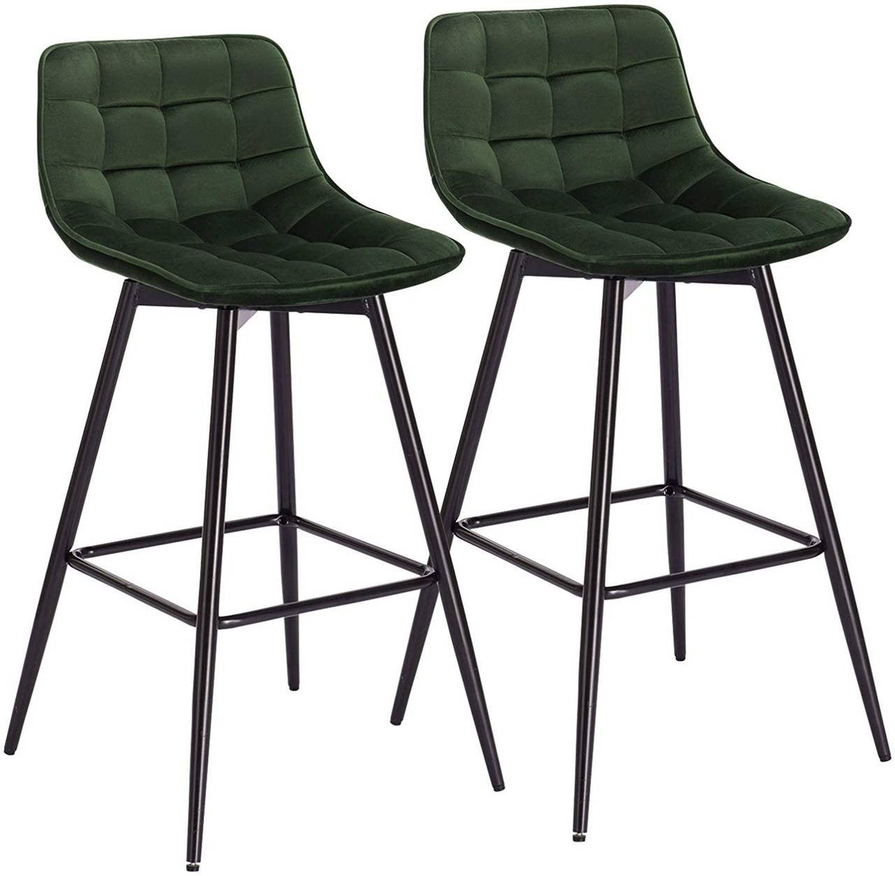 24goodz Velvet Bar Stool Set - Comfortable & Ergonomic - Sturdy & Robust - Velvet + Metal - Dark Green - dgn