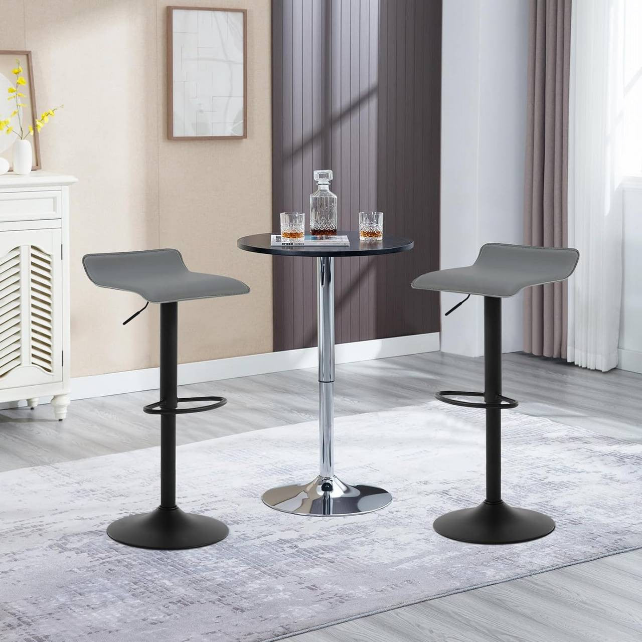 24goodz Adjustable Bar Stool - Ergonomic Comfort - Durable Metal Frame - Faux Leather - For Home & Office - Black/Grey