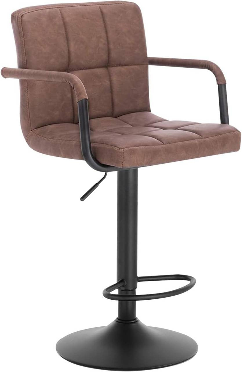 24goodz Bar Stool with Swivel Backrest - Ergonomic Design - Durable Faux Leather - For Home & Bistro Use - Dark Brown - dbr