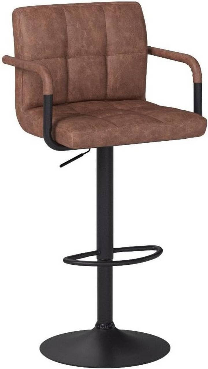 24goodz Bar Stool with Swivel Backrest - Ergonomic Design - Durable Faux Leather - For Home & Bistro Use - Dark Brown - dbr