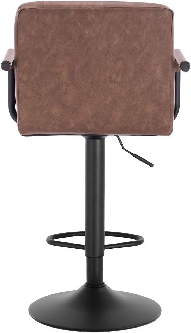 24goodz Bar Stool with Swivel Backrest - Ergonomic Design - Durable Faux Leather - For Home & Bistro Use - Dark Brown - dbr