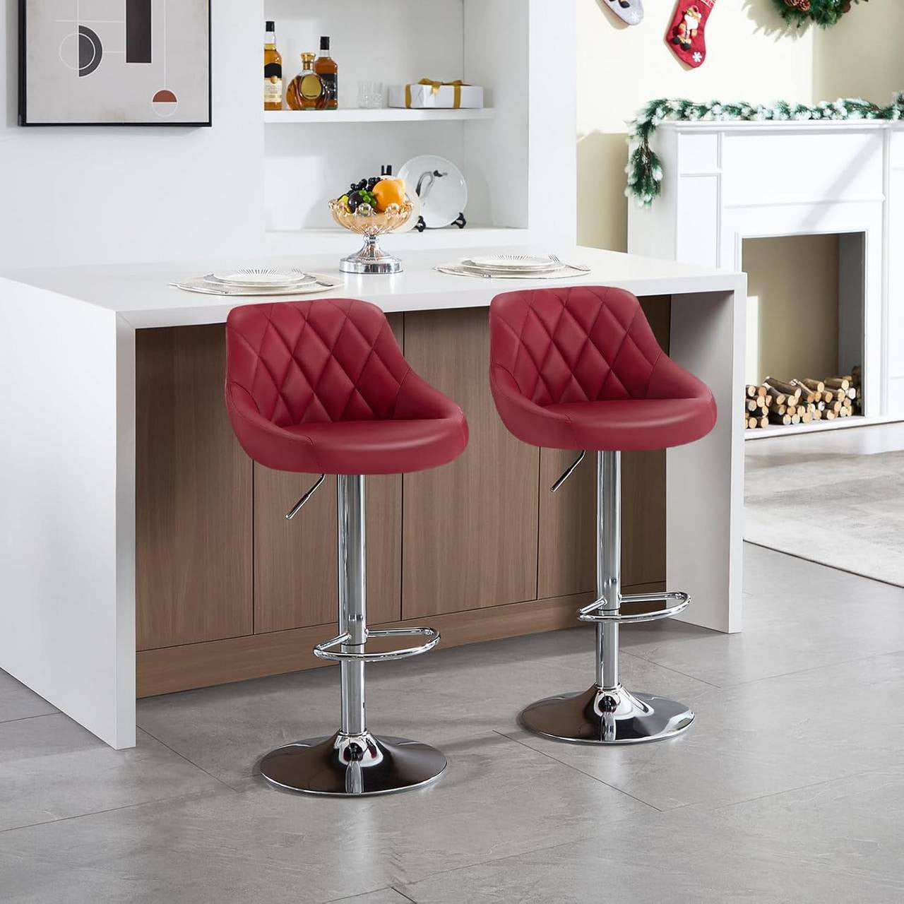 24goodz Adjustable Bar Stool - Comfortable and Ergonomic - Durable and Stylish - Faux Leather - For Home and Bistro Use - Bordeaux - bd