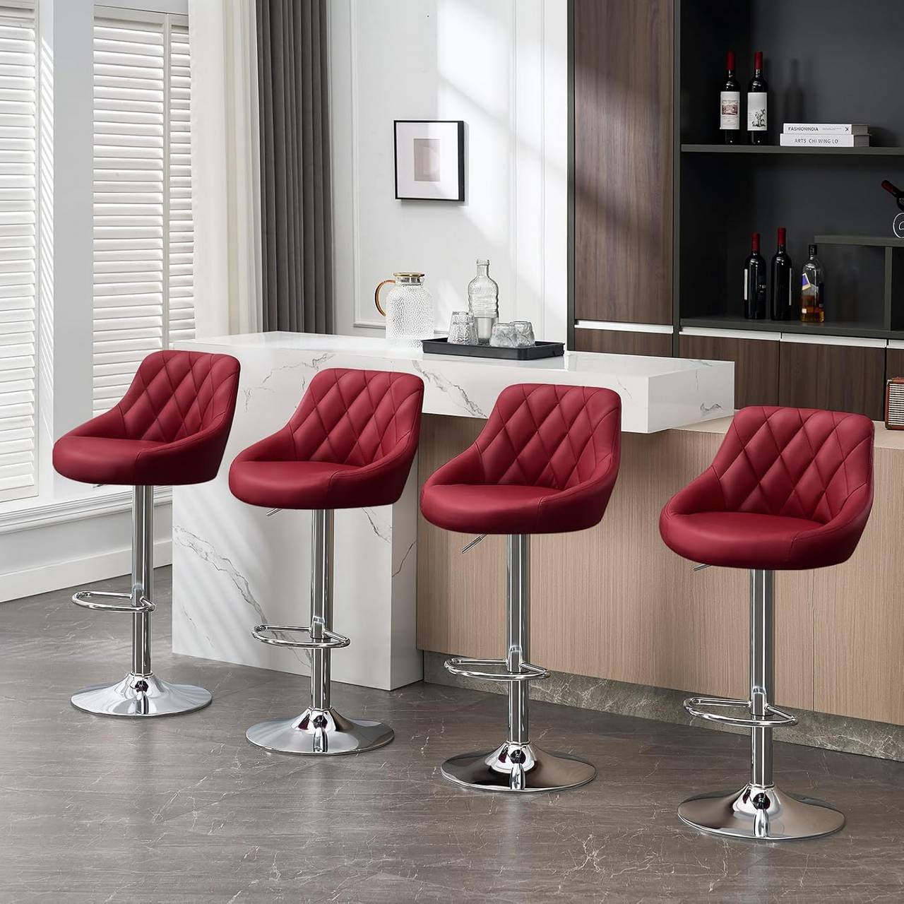 24goodz Adjustable Bar Stool - Comfortable and Ergonomic - Durable and Stylish - Faux Leather - For Home and Bistro Use - Bordeaux - bd