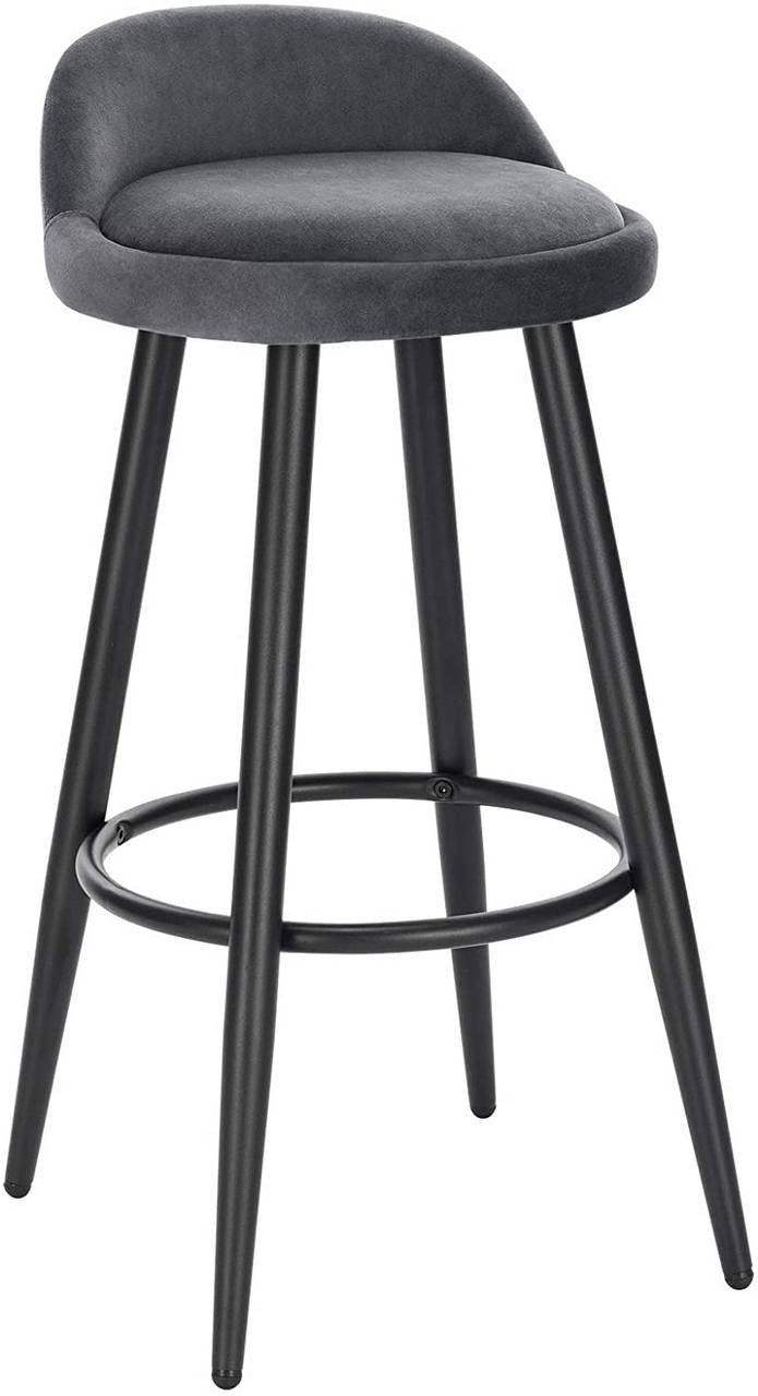 24goodz Velvet Bar Stool - Stable and Robust Design - High Comfort - Velvet and Metal - Dark Grey - dgr