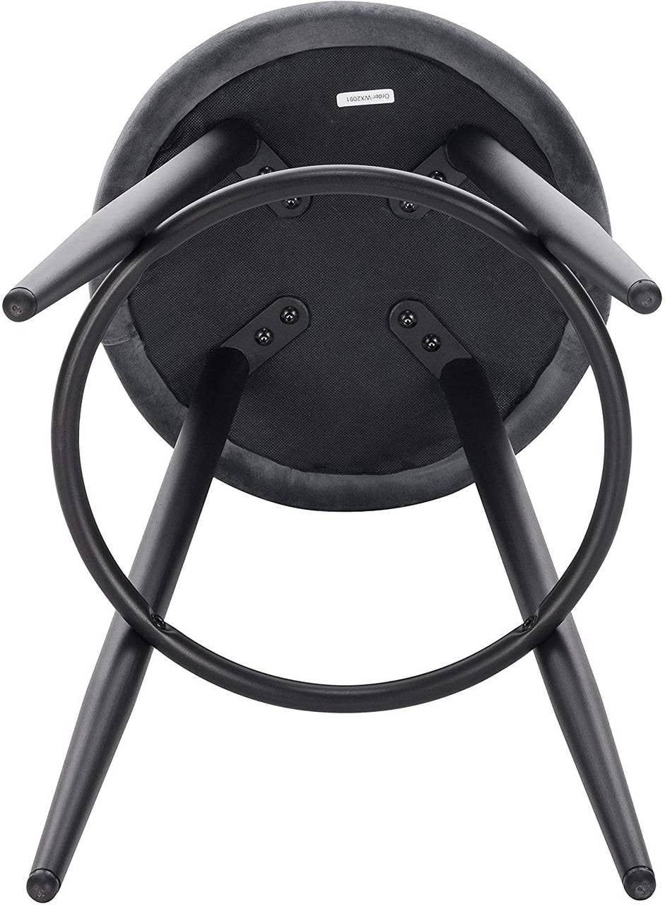 24goodz Velvet Bar Stool - Stable and Robust Design - High Comfort - Velvet and Metal - Dark Grey - dgr