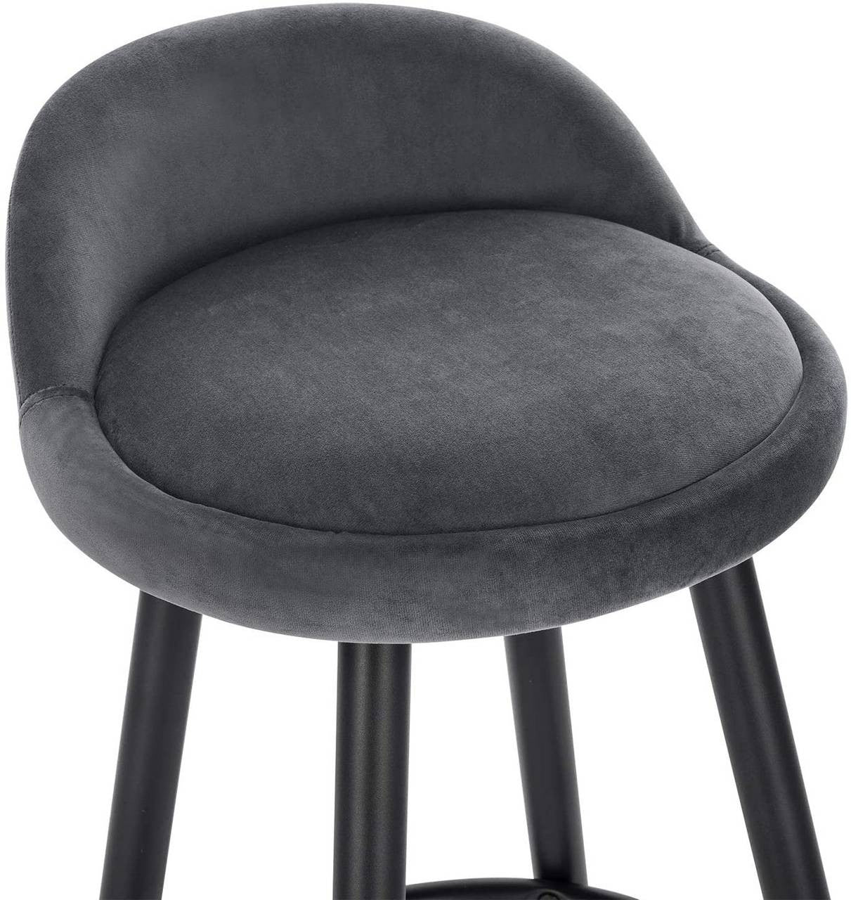24goodz Velvet Bar Stool - Stable and Robust Design - High Comfort - Velvet and Metal - Dark Grey - dgr