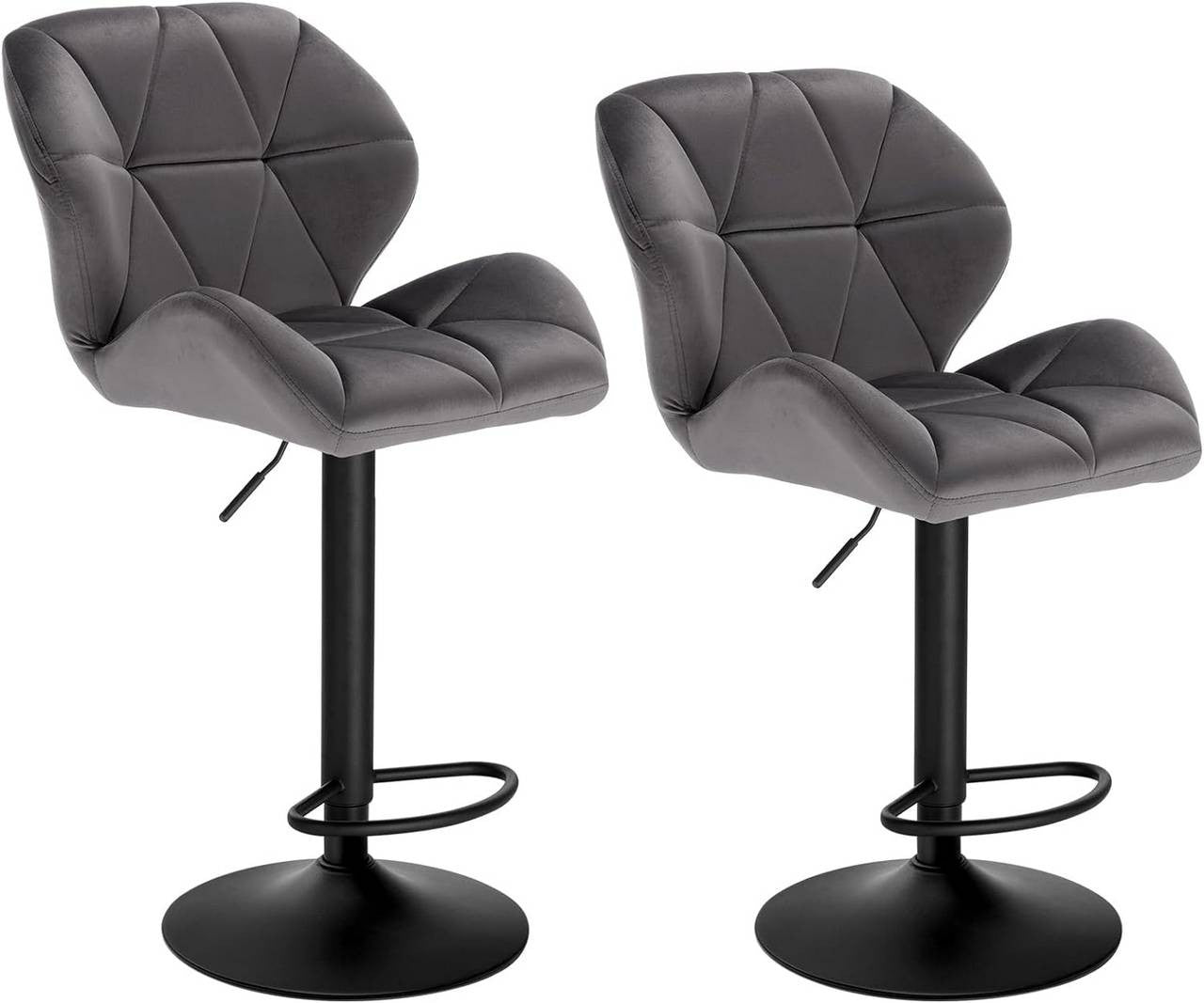 24goodz Velvet Bar Stool with Backrest - Ergonomic Comfort - Durable and Long-lasting - Velvet + Metal - Dark Grey - dgr
