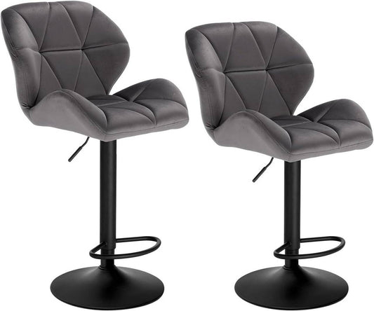 24goodz Velvet Bar Stool with Backrest - Ergonomic Comfort - Durable and Long-lasting - Velvet + Metal - Dark Grey - dgr