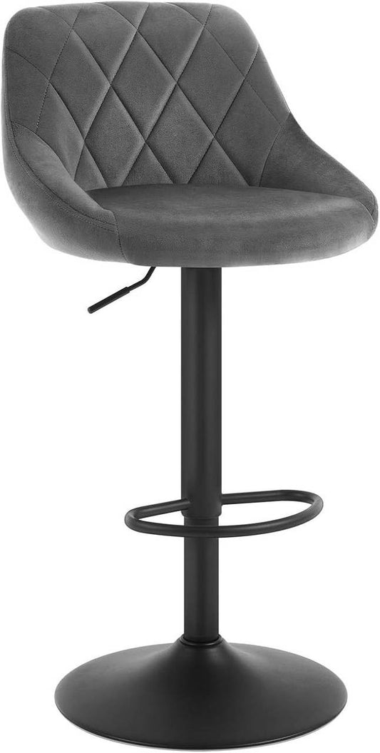 24goodz Velvet Bar Stool - Comfortable Ergonomic Design - Adjustable Height - Velvet + Metal - Dark Grey - dgr