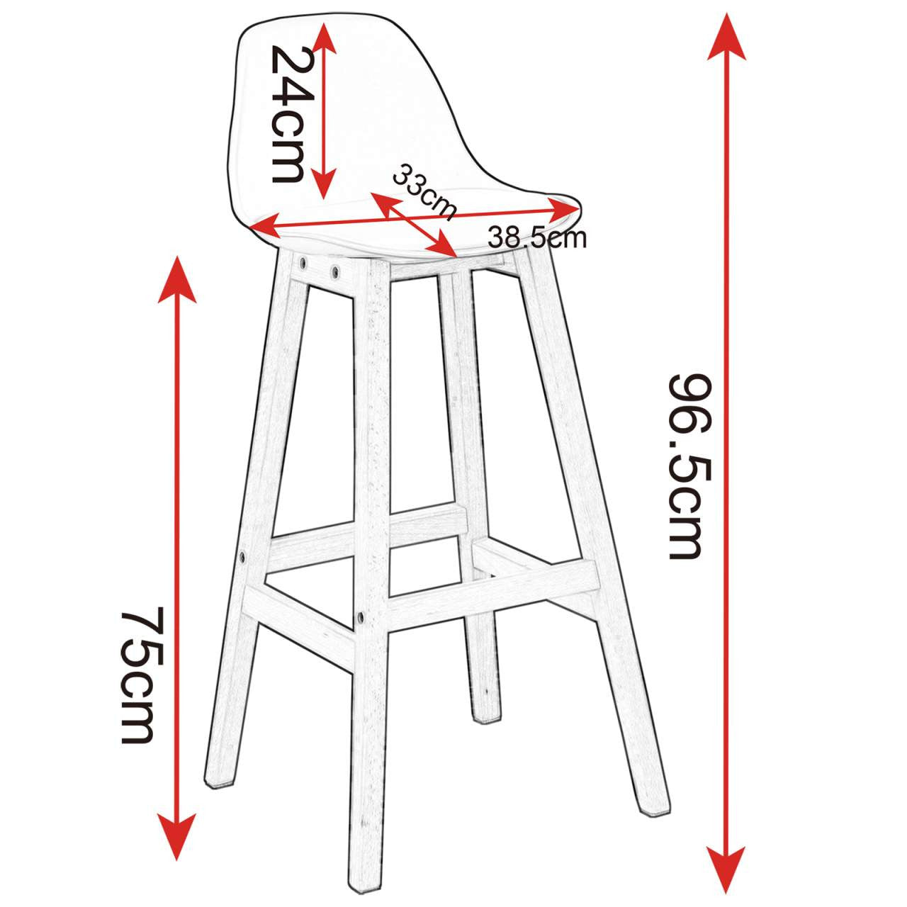 24goodz Stylish Bar Stool - Scandinavian Design - Ergonomic Comfort - Wood and Faux Leather - For Home and Cafés - Wood Colour + White - ws