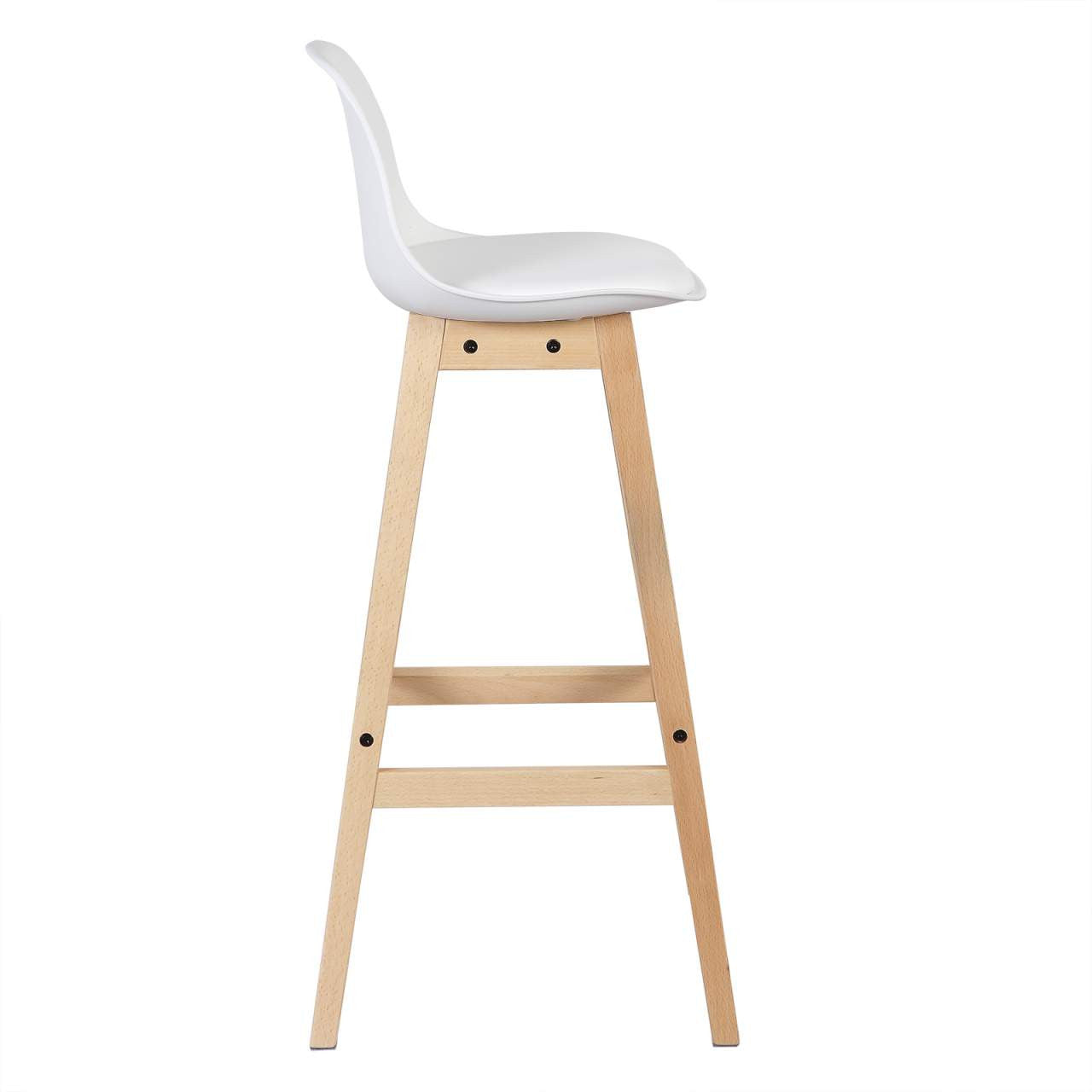 24goodz Stylish Bar Stool - Scandinavian Design - Ergonomic Comfort - Wood and Faux Leather - For Home and Cafés - Wood Colour + White - ws