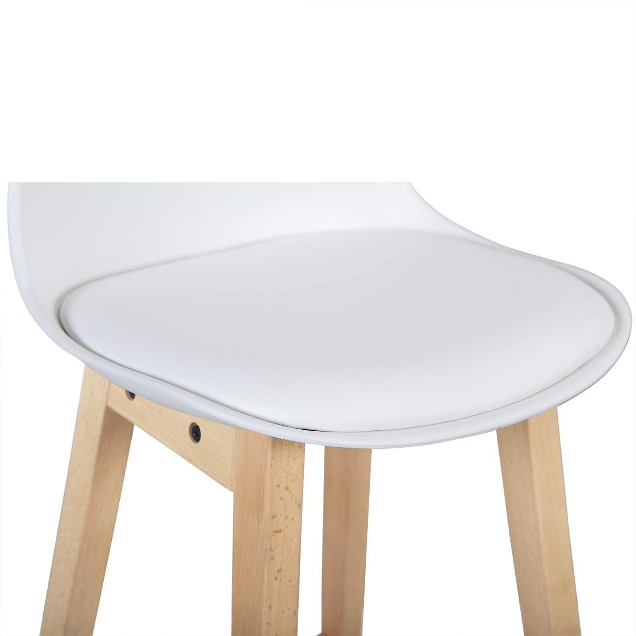 24goodz Stylish Bar Stool - Scandinavian Design - Ergonomic Comfort - Wood and Faux Leather - For Home and Cafés - Wood Colour + White - ws