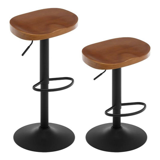 24goodz Saddle Seat Bar Stool - Ergonomic Design - Height Adjustable - Solid Wood and Metal - Brown