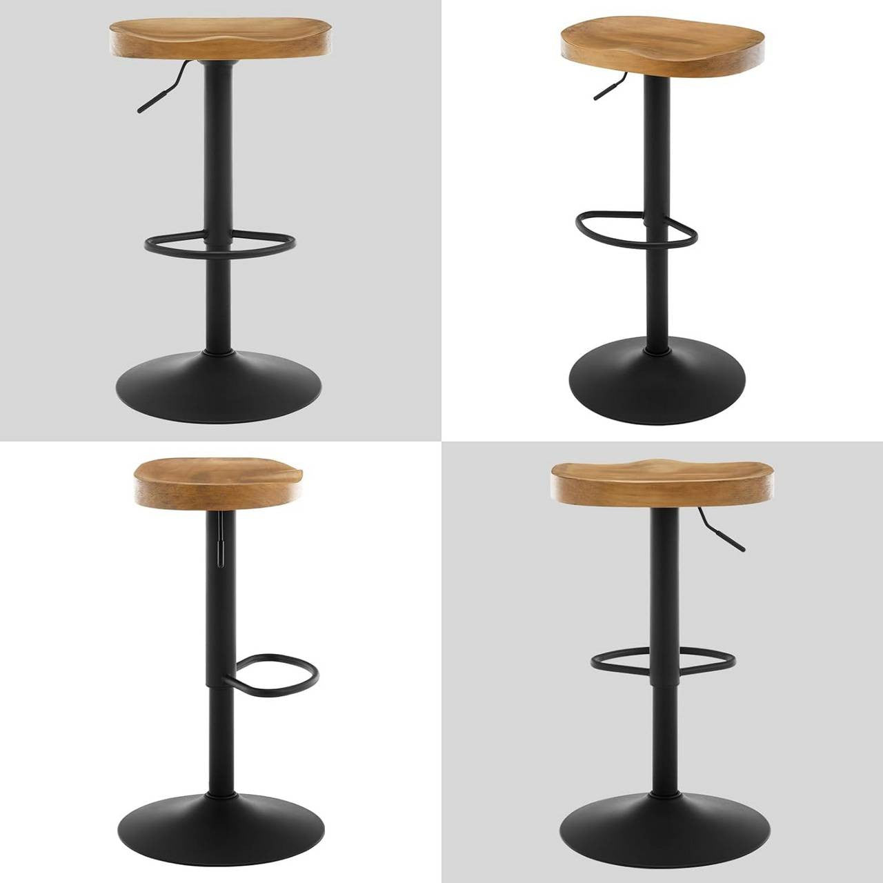 24goodz Saddle Seat Bar Stool - Ergonomic Design - Height Adjustable - Solid Wood and Metal - Dark Wood Look