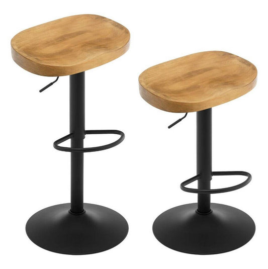 24goodz Ergonomic Bar Stool - Adjustable Height - Solid Wood and Metal - For Kitchen and Dining - Dark Wood Look