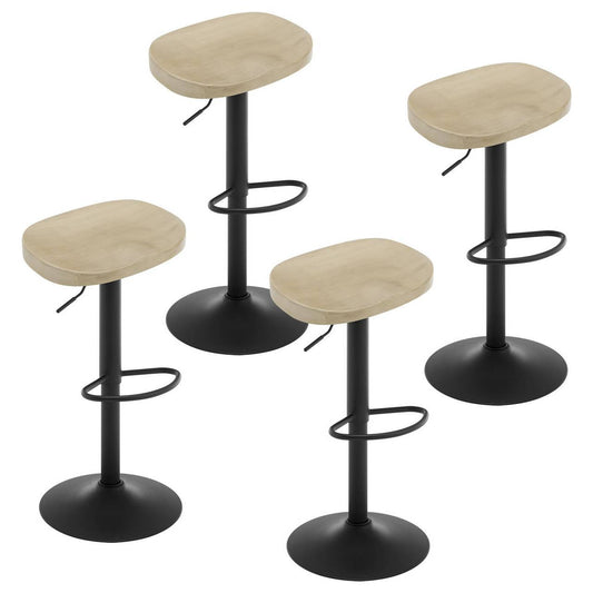 24goodz Ergonomic Bar Stool - Comfortable Saddle Seat - Adjustable Height - Solid Wood and Metal - Light Wood Look