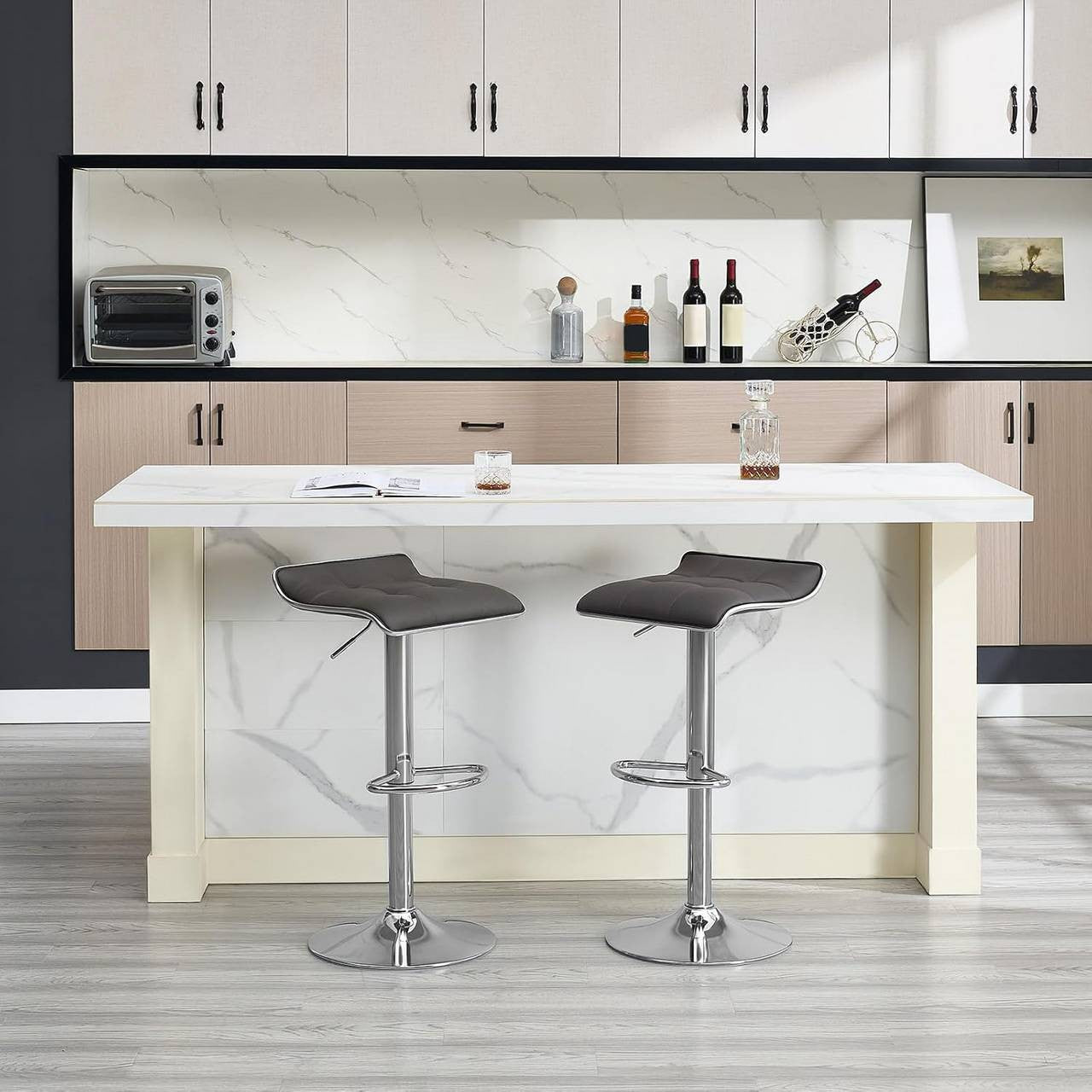24goodz Bar Stool - Ergonomic Comfort - Durable and Stylish - Faux Leather - For Home and Office - Grey