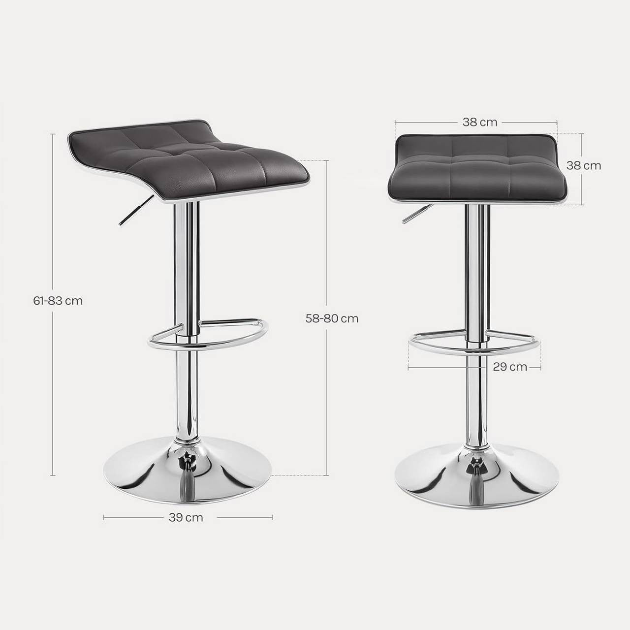 24goodz Bar Stool - Ergonomic Comfort - Durable and Stylish - Faux Leather - For Home and Office - Grey