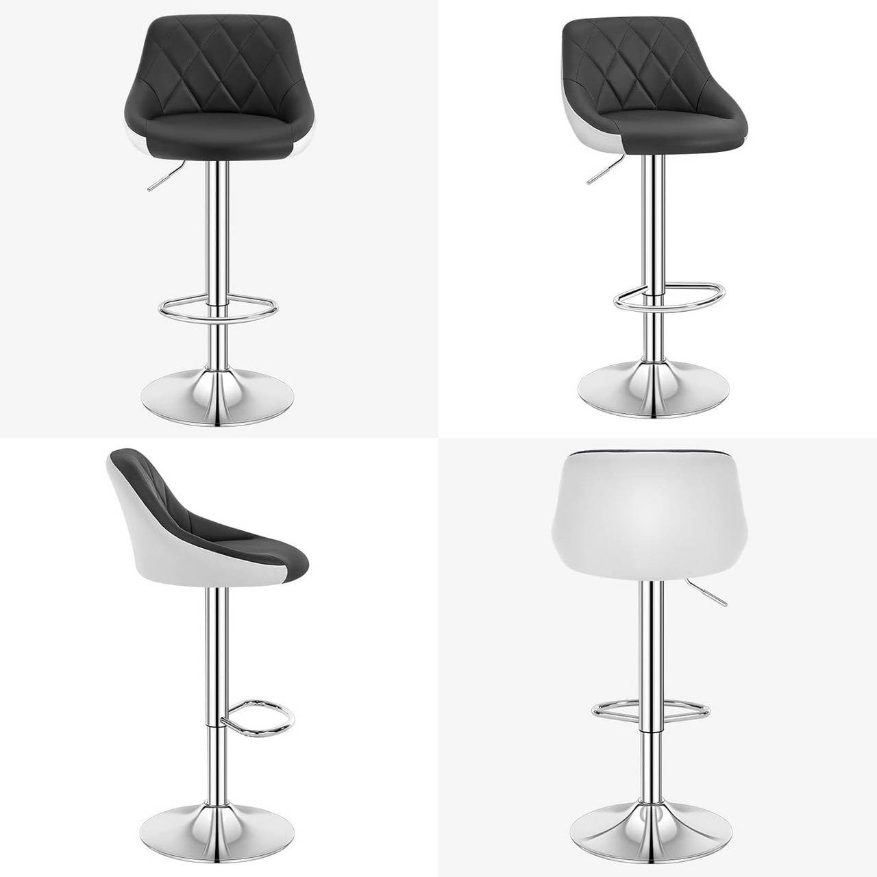 24goodz Adjustable Bar Stool - Comfortable Ergonomic Design - Durable Chrome Frame - For Home & Bistro Use - Grey/White - grw