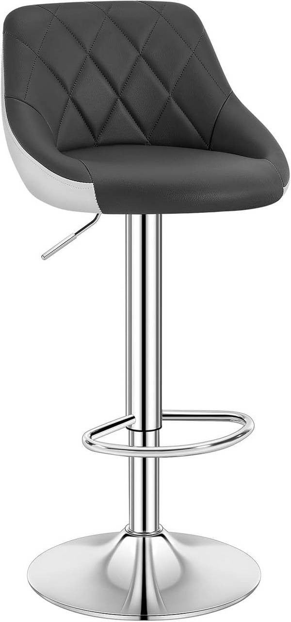 24goodz Adjustable Bar Stool - Comfortable Ergonomic Design - Durable Chrome Frame - For Home & Bistro Use - Grey/White - grw
