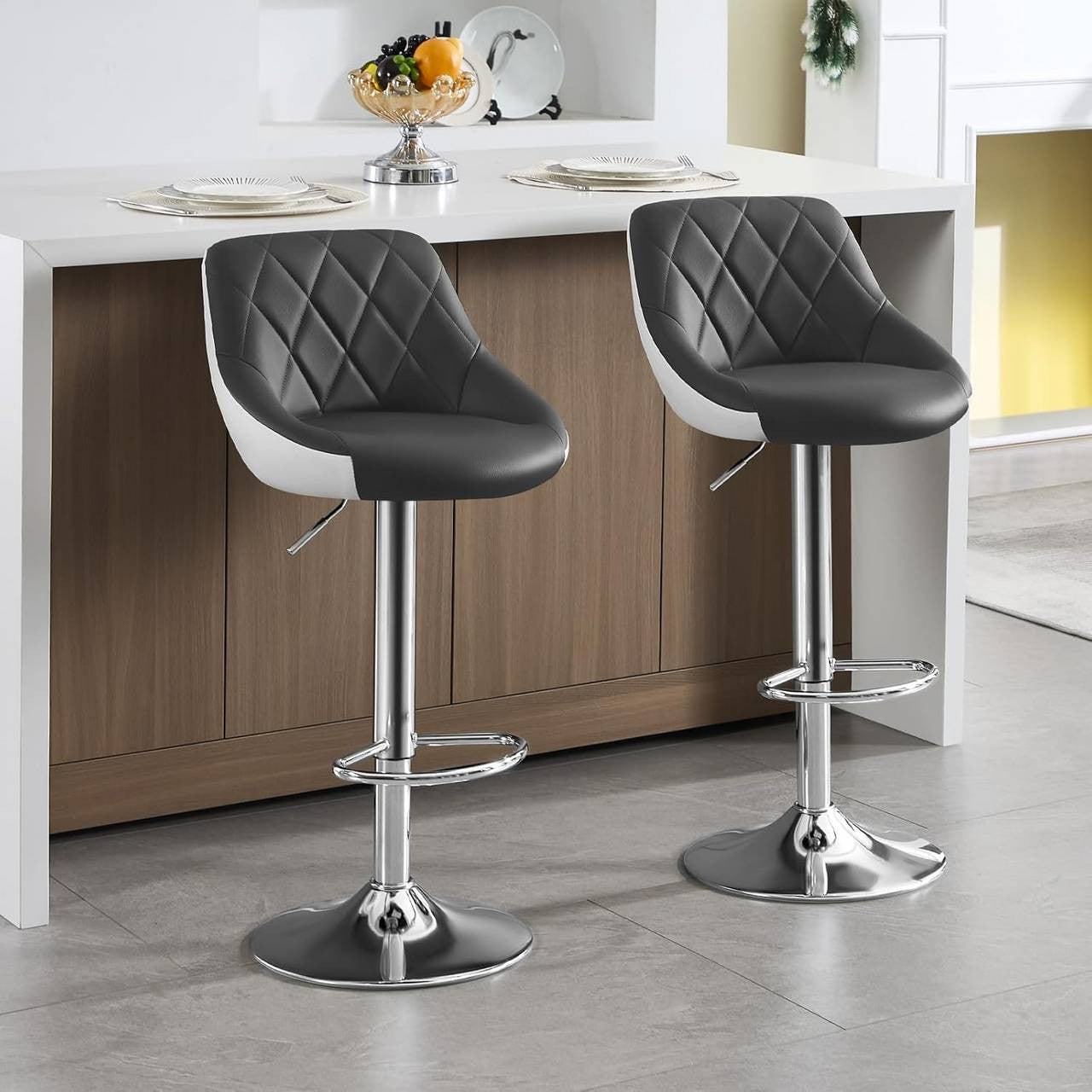 24goodz Adjustable Bar Stool - Comfortable Ergonomic Design - Durable Chrome Frame - For Home & Bistro Use - Grey/White - grw