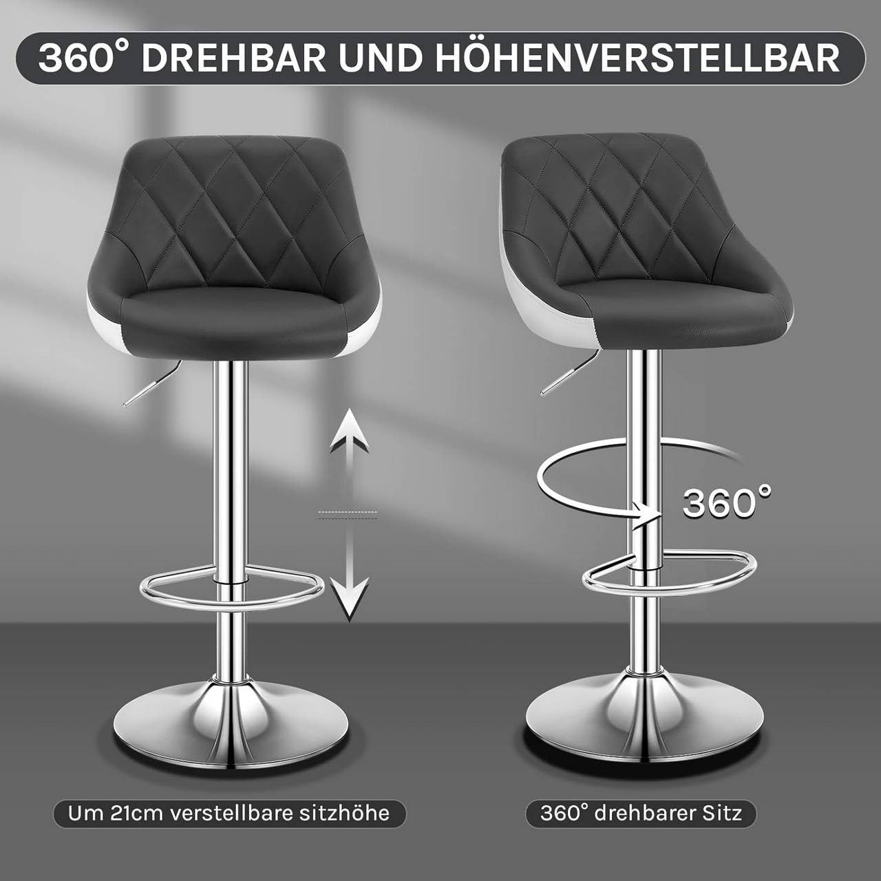 24goodz Adjustable Bar Stool - Comfortable Ergonomic Design - Durable Chrome Frame - For Home & Bistro Use - Grey/White - grw