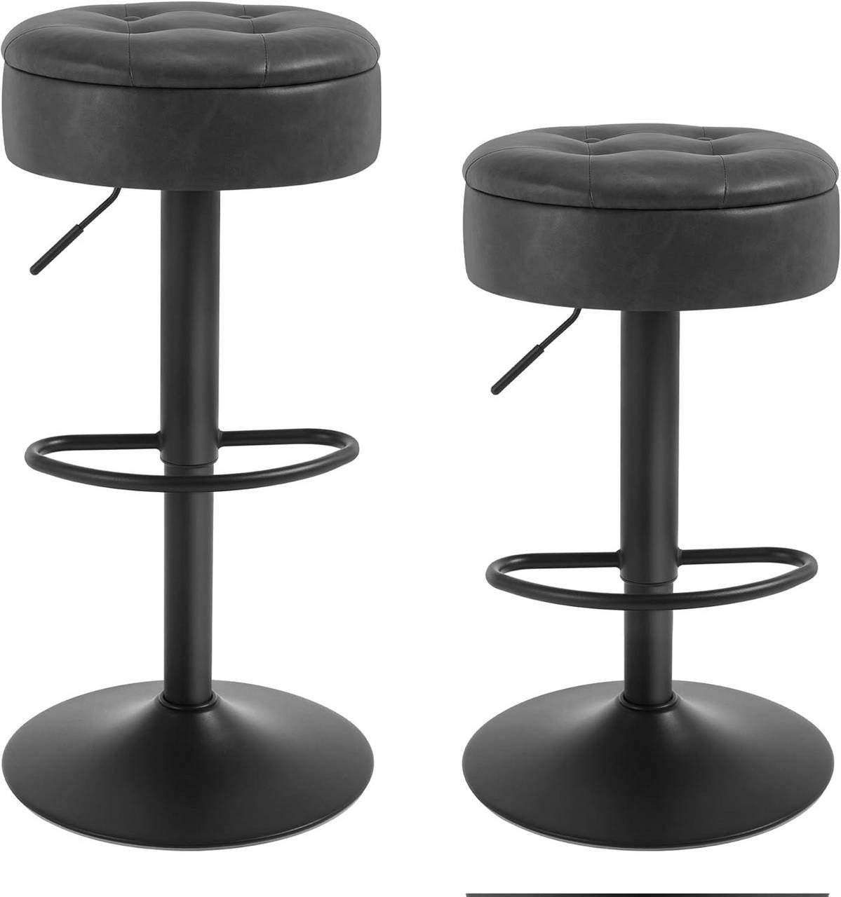 24goodz Adjustable Bar Stool with Storage - Comfortable & Ergonomic - Stable & Durable - Vintage Faux Leather - Grey - 39 x 60.5-79.5 x 39 cm