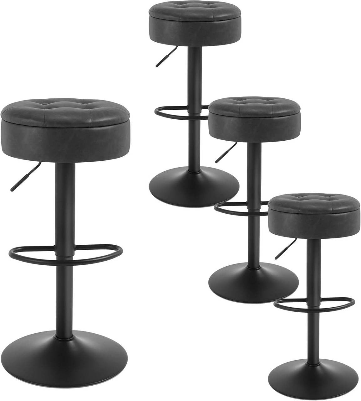 24goodz Adjustable Bar Stool with Storage - Comfortable & Ergonomic - Multifunctional - Vintage Faux Leather + Metal - Grey - 39 x 60.5-79.5 x 39 cm
