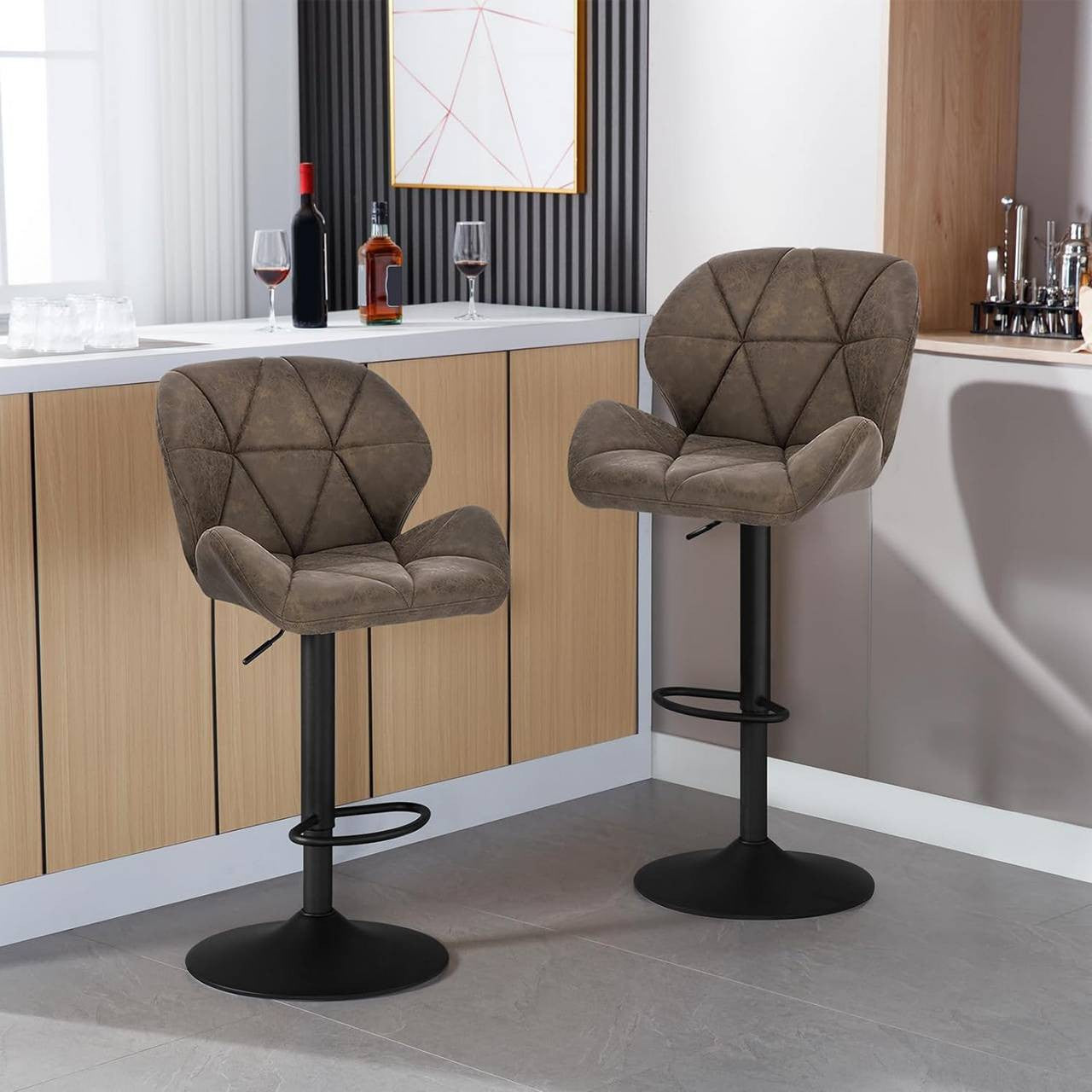 24goodz Bar Stool Set of 2 - Ergonomic Comfort - Durable and Easy to Maintain - Faux Leather - For Home Bars - Dark Brown - dbr