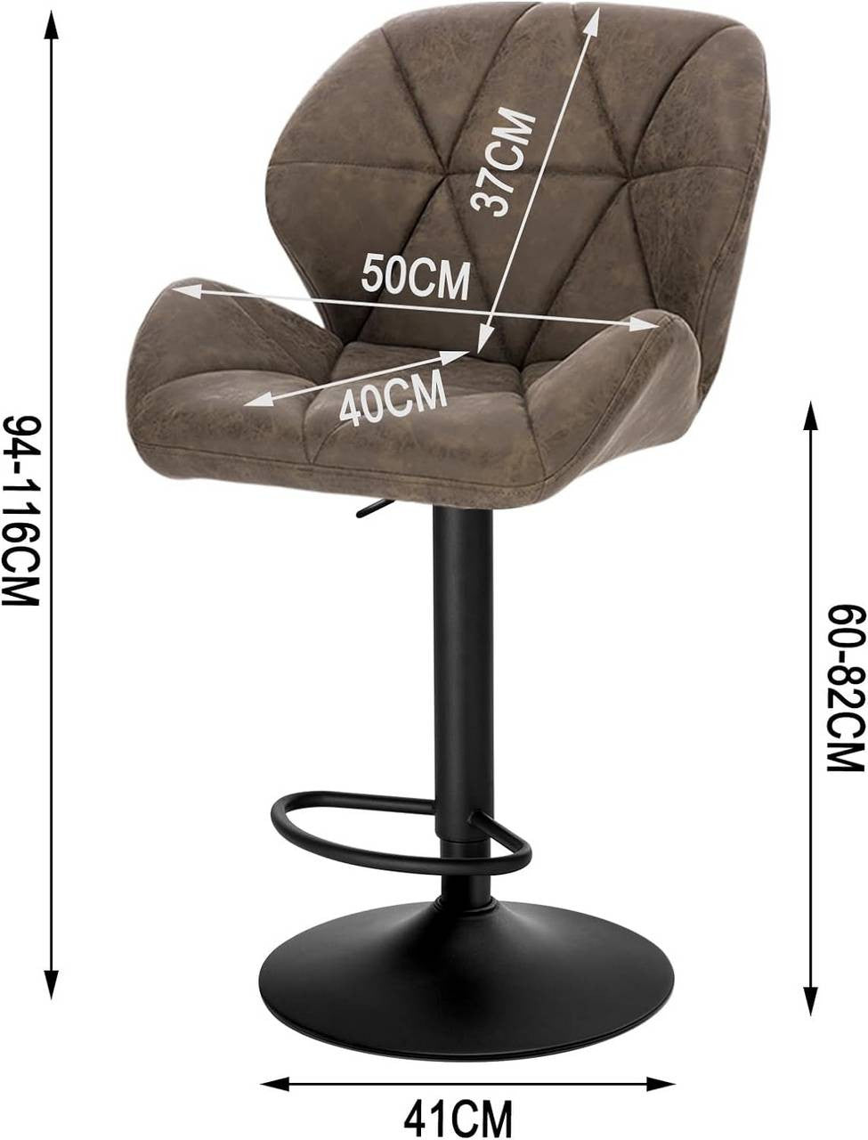 24goodz Bar Stool Set of 2 - Ergonomic Comfort - Durable and Easy to Maintain - Faux Leather - For Home Bars - Dark Brown - dbr