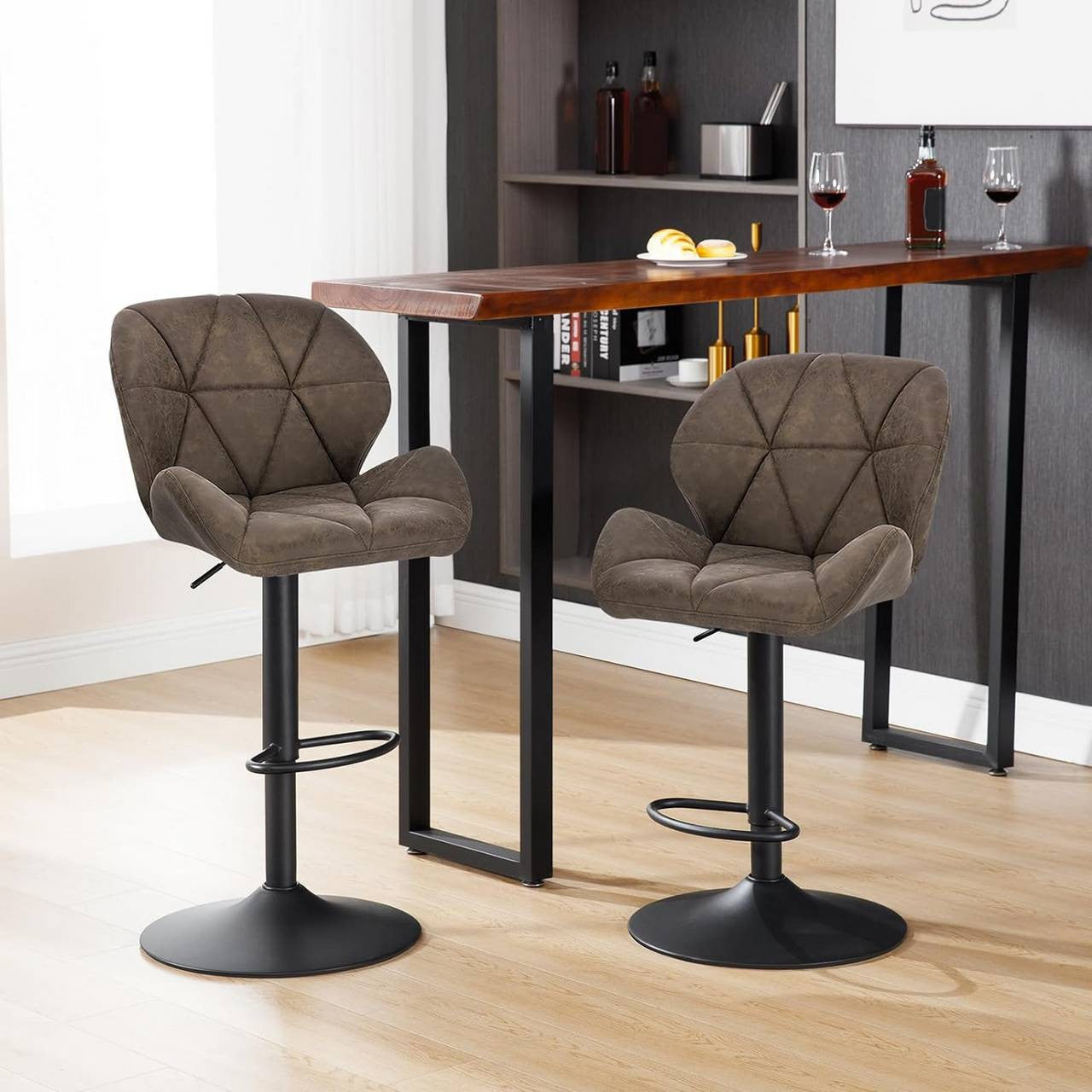 24goodz Bar Stool Set of 2 - Ergonomic Comfort - Durable and Easy to Maintain - Faux Leather - For Home Bars - Dark Brown - dbr