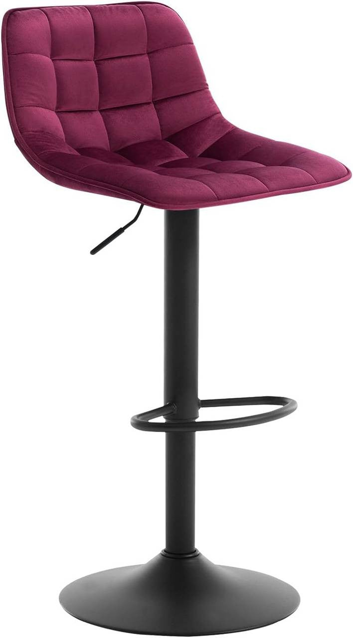 24goodz Velvet Bar Stool with Backrest - Comfortable and Ergonomic - Durable Metal Frame - For Home and Bistro Use - Bordeaux - bd