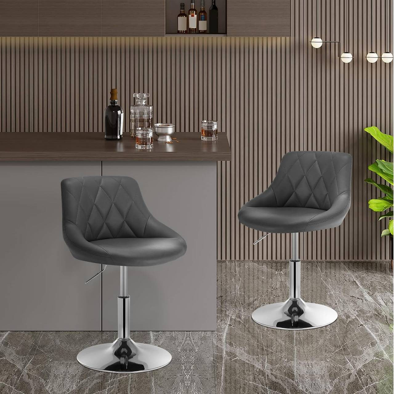 24goodz Adjustable Bar Stool with Backrest - Comfortable and Ergonomic - Sturdy and Durable - Faux Leather and Chrome Frame - Grey