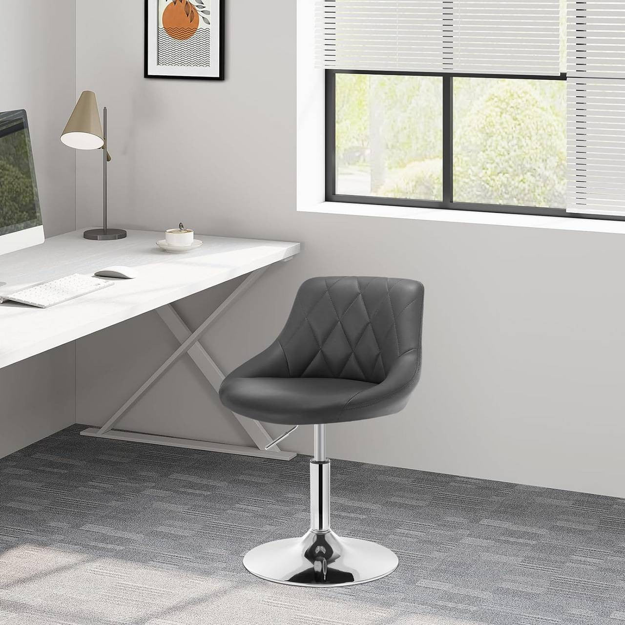 24goodz Adjustable Bar Stool with Backrest - Comfortable and Ergonomic - Sturdy and Durable - Faux Leather and Chrome Frame - Grey