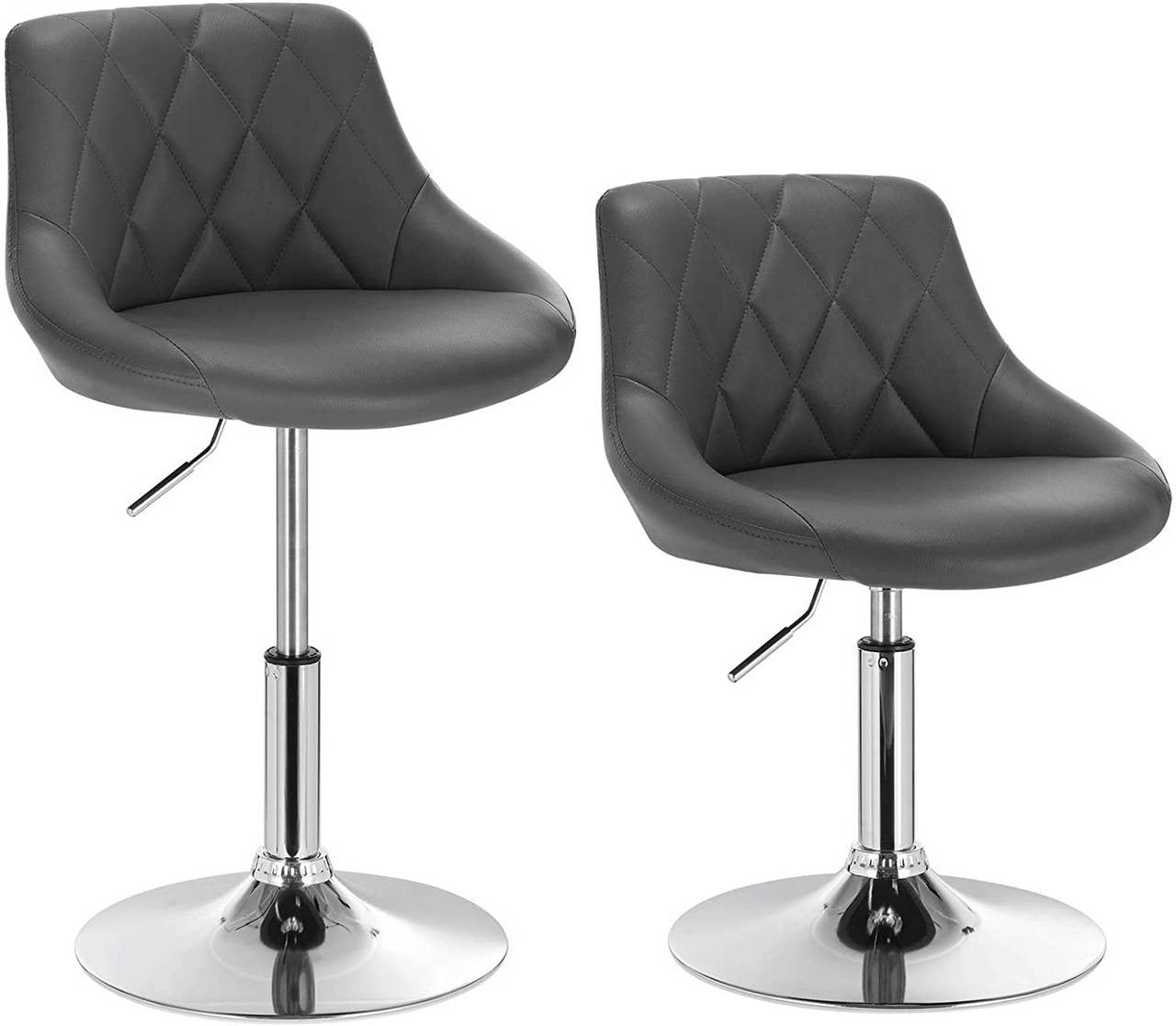 24goodz Adjustable Bar Stool with Backrest - Comfortable and Ergonomic - Sturdy and Durable - Faux Leather and Chrome Frame - Grey