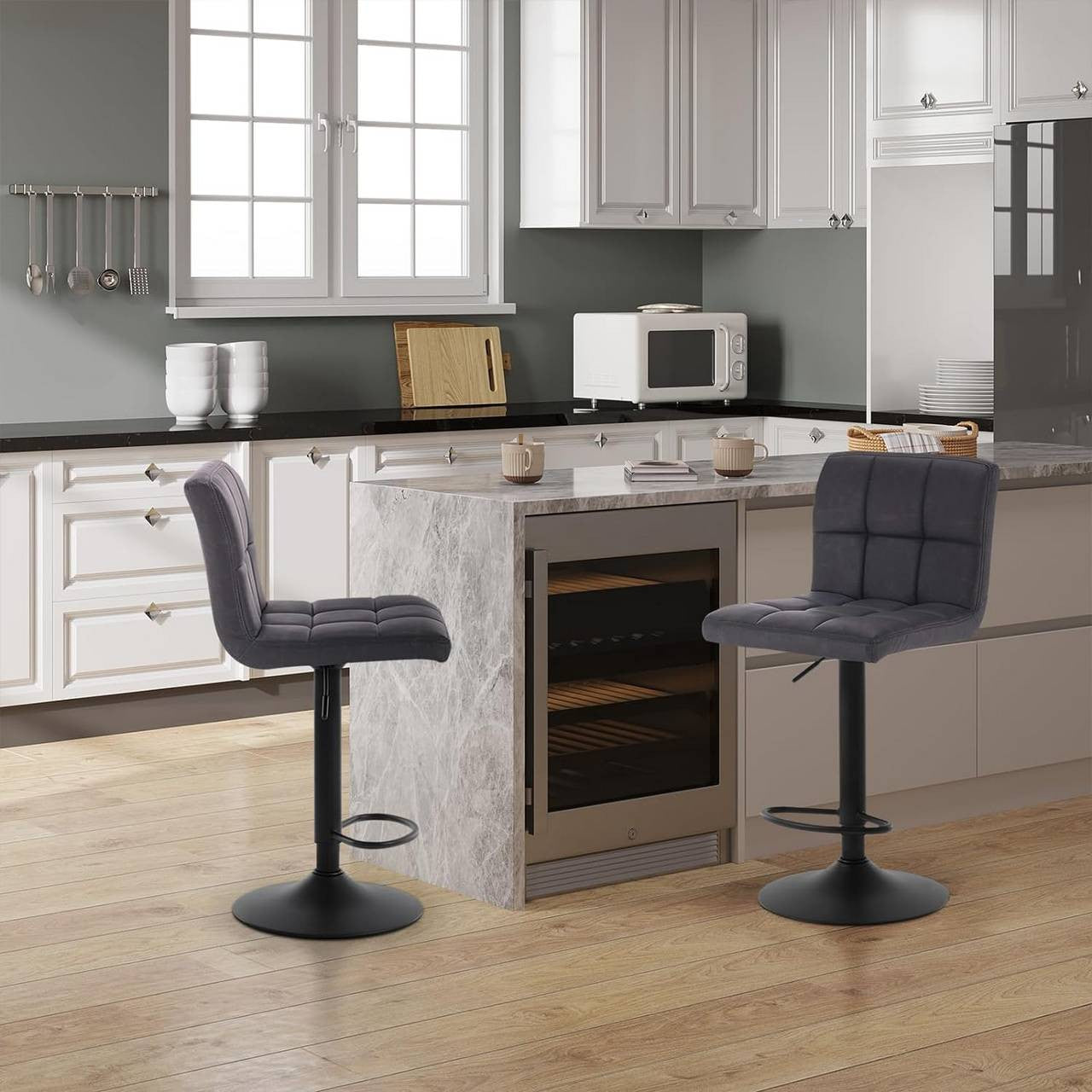 24goodz Bar Stool with Backrest - Ergonomic Comfort - Durable and Easy to Clean - Faux Leather - For Home Bars - Anthracite/Dark Brown