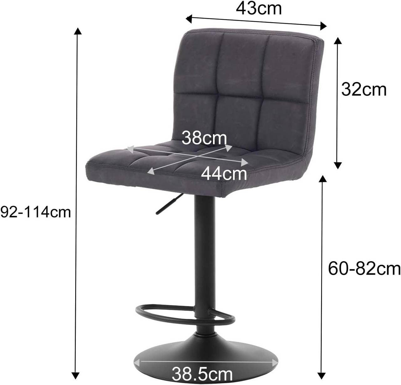 24goodz Bar Stool with Backrest - Ergonomic Comfort - Durable and Easy to Clean - Faux Leather - For Home Bars - Anthracite/Dark Brown