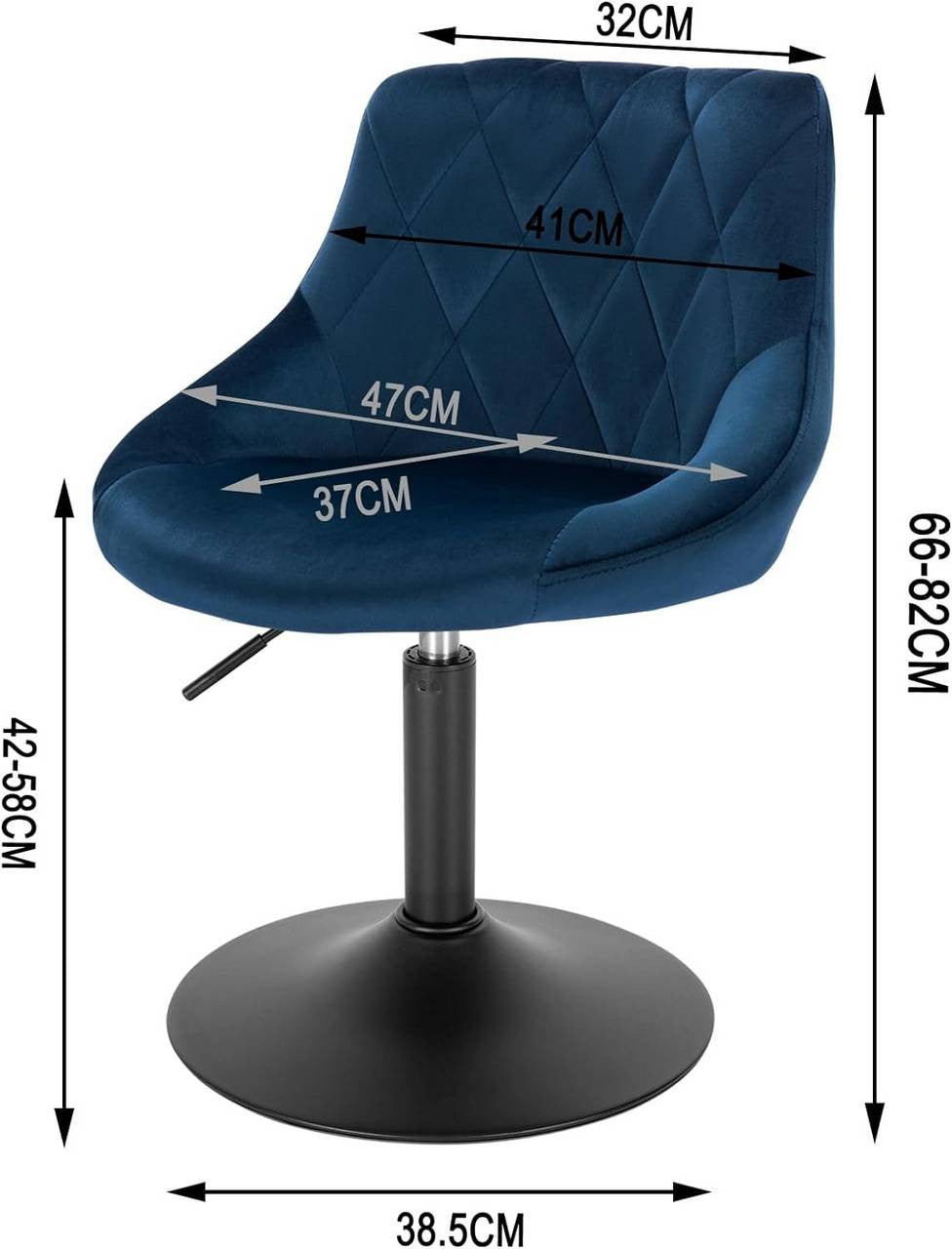 24goodz Velvet Bar Stool with Backrest - Comfortable and Ergonomic Design - Durable Metal Frame - For Home and Kitchen - Blue