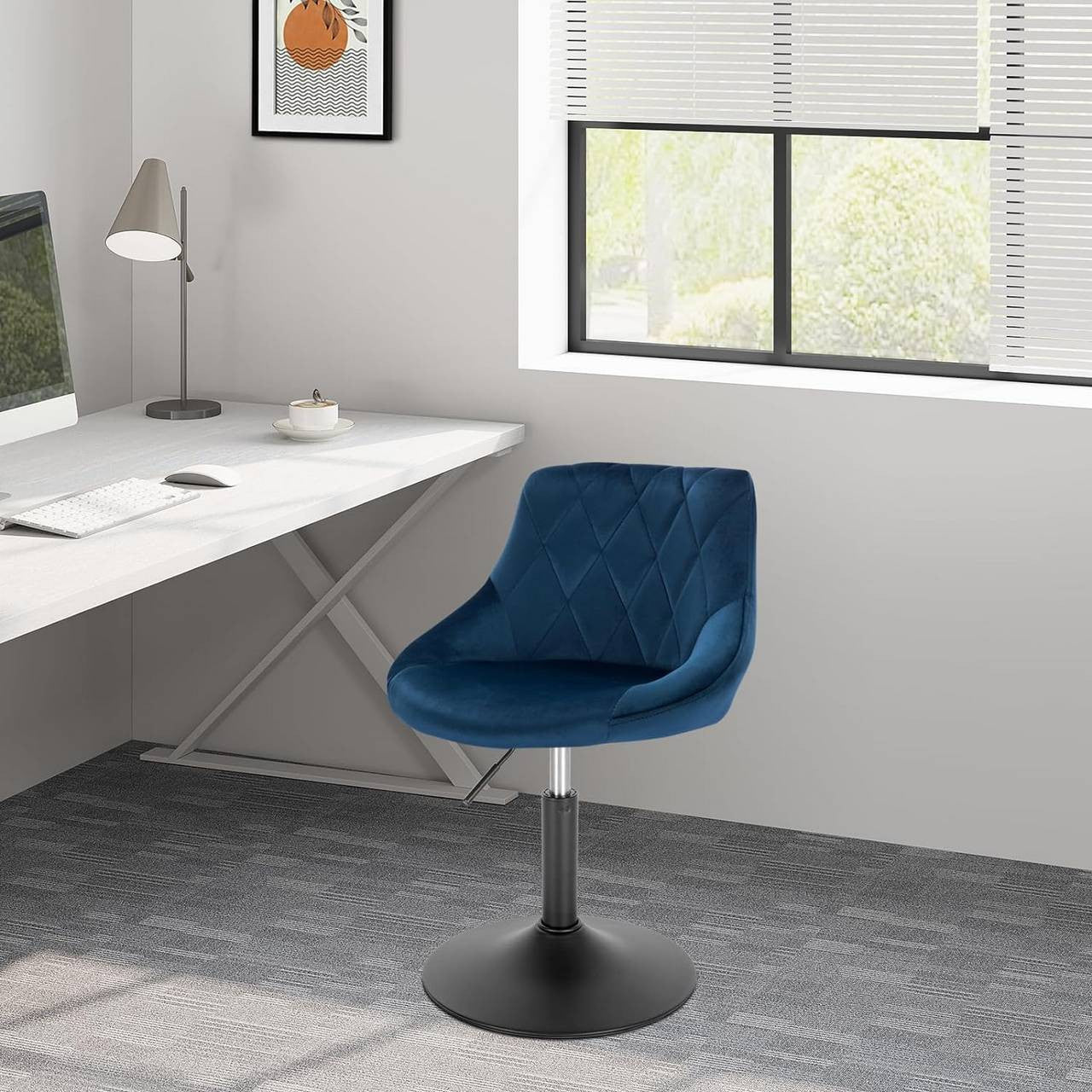 24goodz Velvet Bar Stool with Backrest - Comfortable and Ergonomic Design - Durable Metal Frame - For Home and Kitchen - Blue