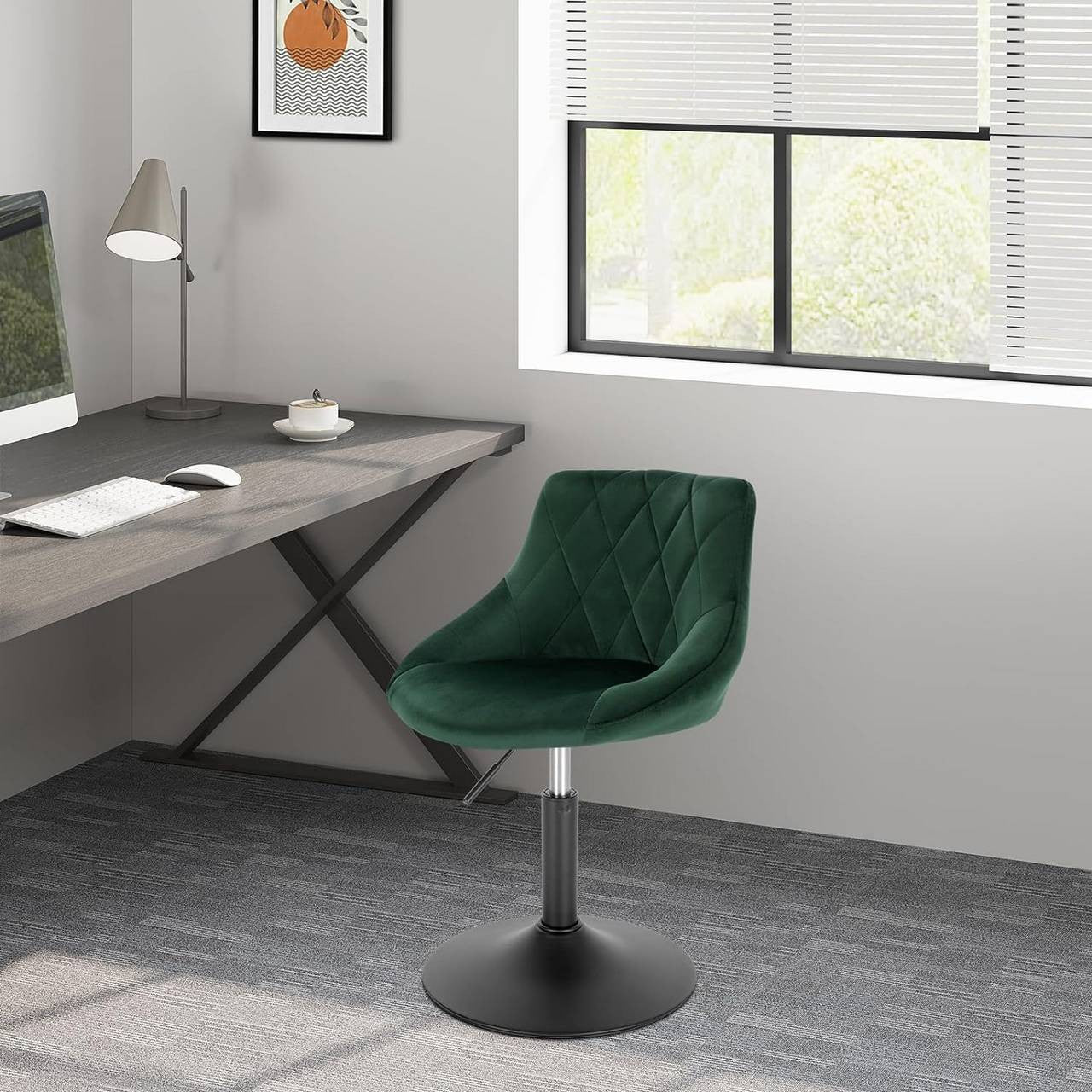 24goodz Bar Stool Set - Comfortable and Ergonomic Design - Adjustable Height - Velvet and Metal - Dark Green - dgn