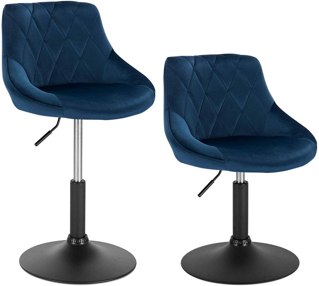 24goodz Velvet Bar Stool with Backrest - Comfortable and Ergonomic Design - Durable Metal Frame - For Home and Kitchen - Blue