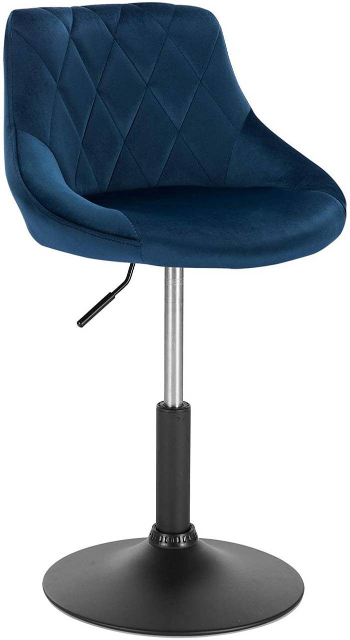 24goodz Velvet Bar Stool with Backrest - Comfortable and Ergonomic Design - Durable Metal Frame - For Home and Kitchen - Blue