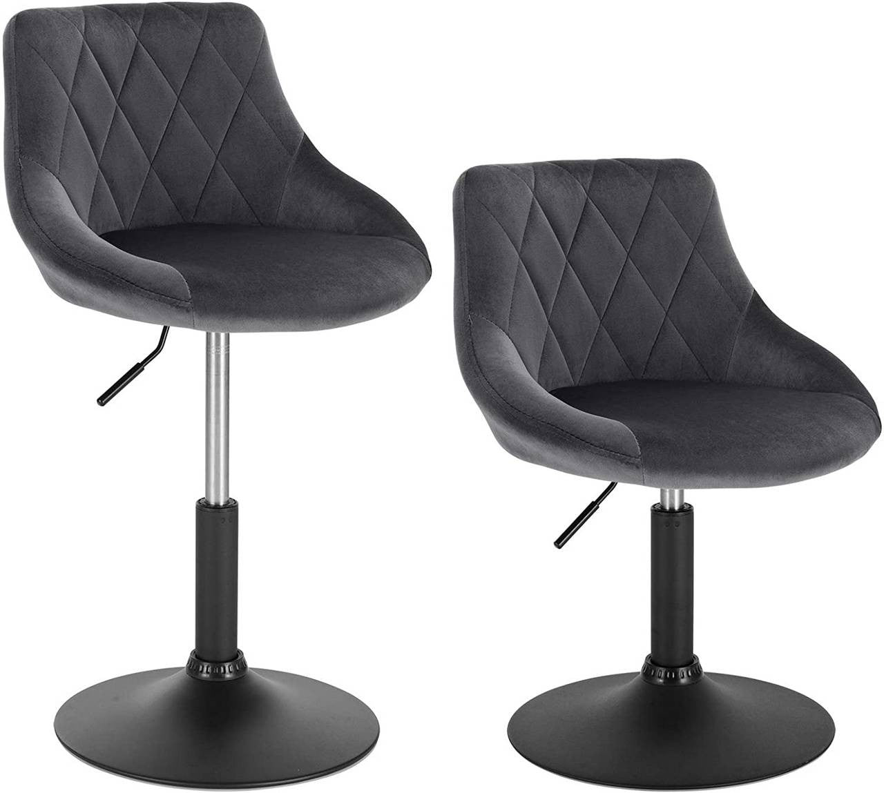 24goodz Velvet Bar Stool with Backrest - Ergonomic Comfort - Sturdy Metal Frame - 120 kg - Dark Grey - dgr