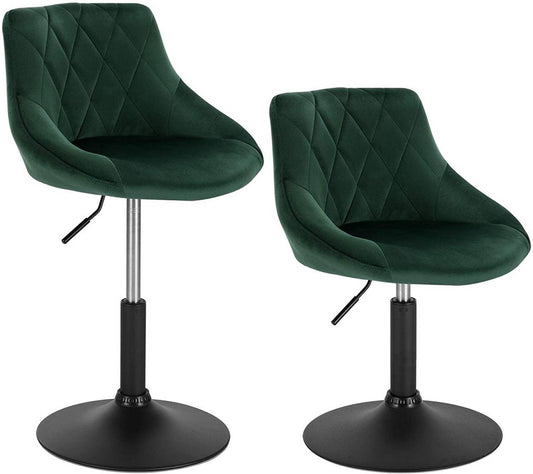 24goodz Bar Stool Set - Comfortable and Ergonomic Design - Adjustable Height - Velvet and Metal - Dark Green - dgn