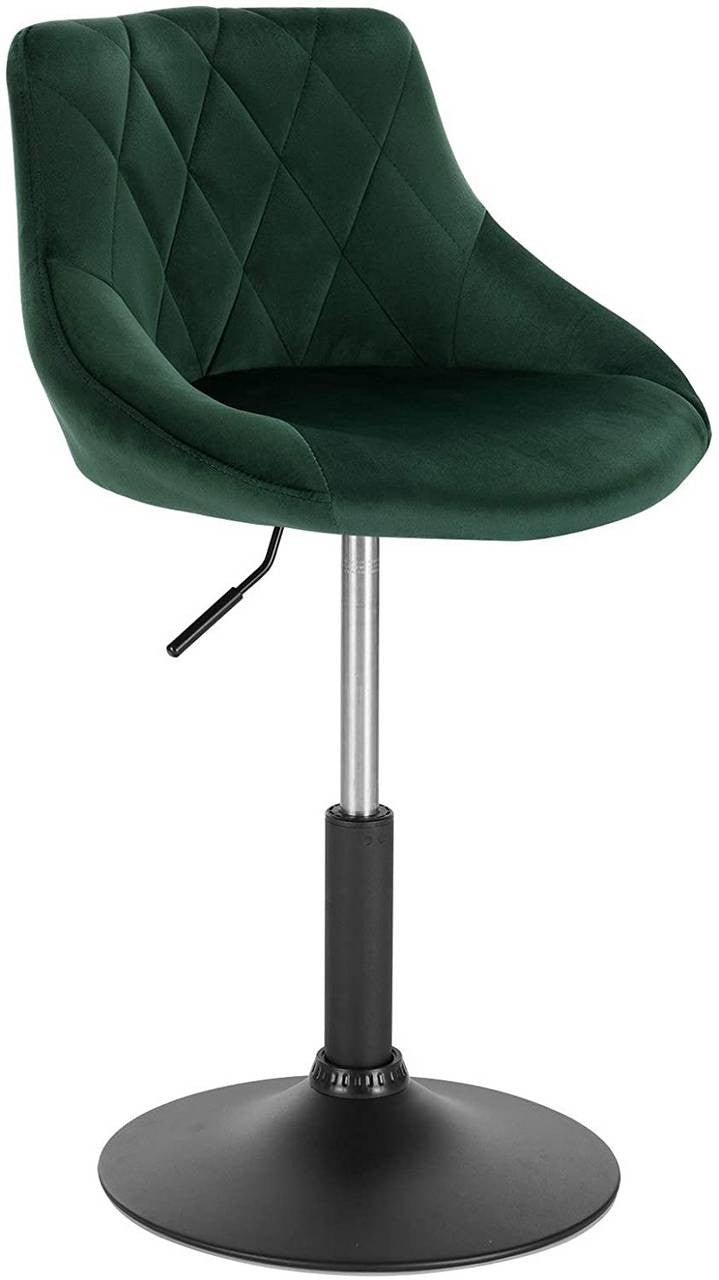 24goodz Bar Stool Set - Comfortable and Ergonomic Design - Adjustable Height - Velvet and Metal - Dark Green - dgn