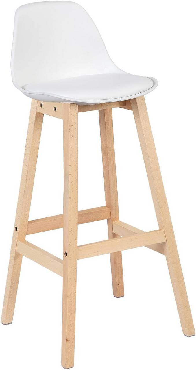 24goodz Scandinavian Style Bar Stool - Ergonomic Comfort - Faux Leather - For Home and Bistro Use - Wood Colour + White - ws