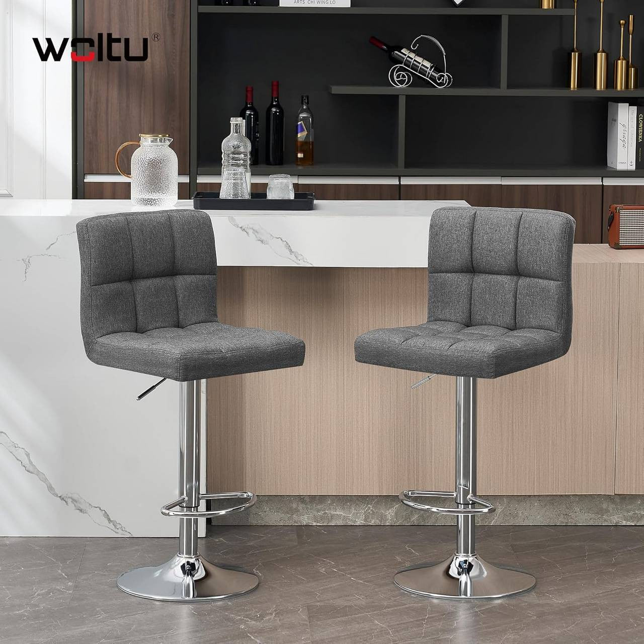 24goodz Bar Stool - Durable and Stylish Design - Adjustable Height - Linen - For Home and Bars - Dark Grey - dgr
