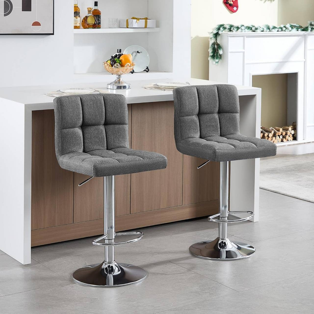 24goodz Bar Stool - Durable and Stylish Design - Adjustable Height - Linen - For Home and Bars - Dark Grey - dgr
