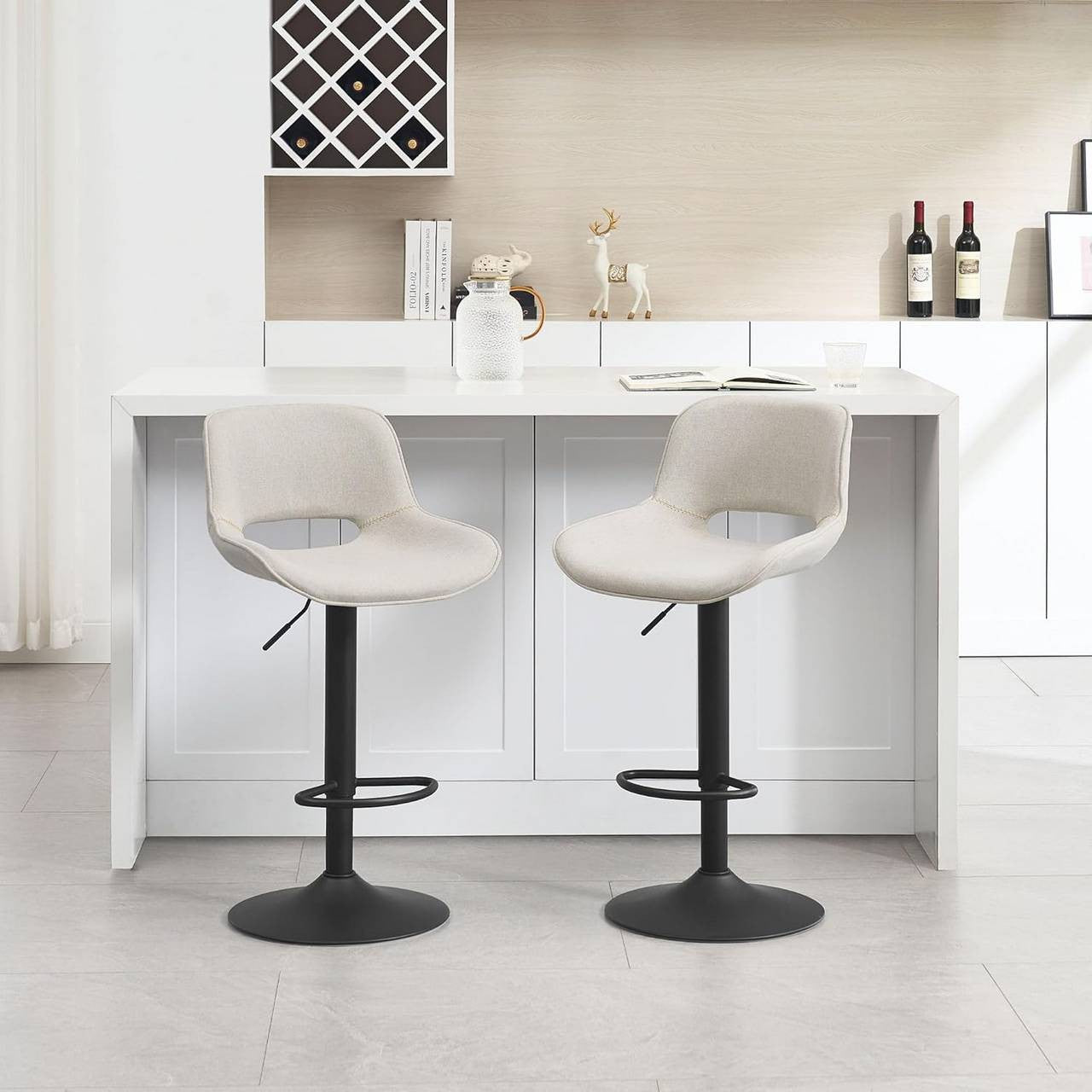 24goodz Adjustable Bar Stool - Ergonomic Design - Sturdy & Stable - Linen - For Home & Kitchen - Beige/Blue/Grey