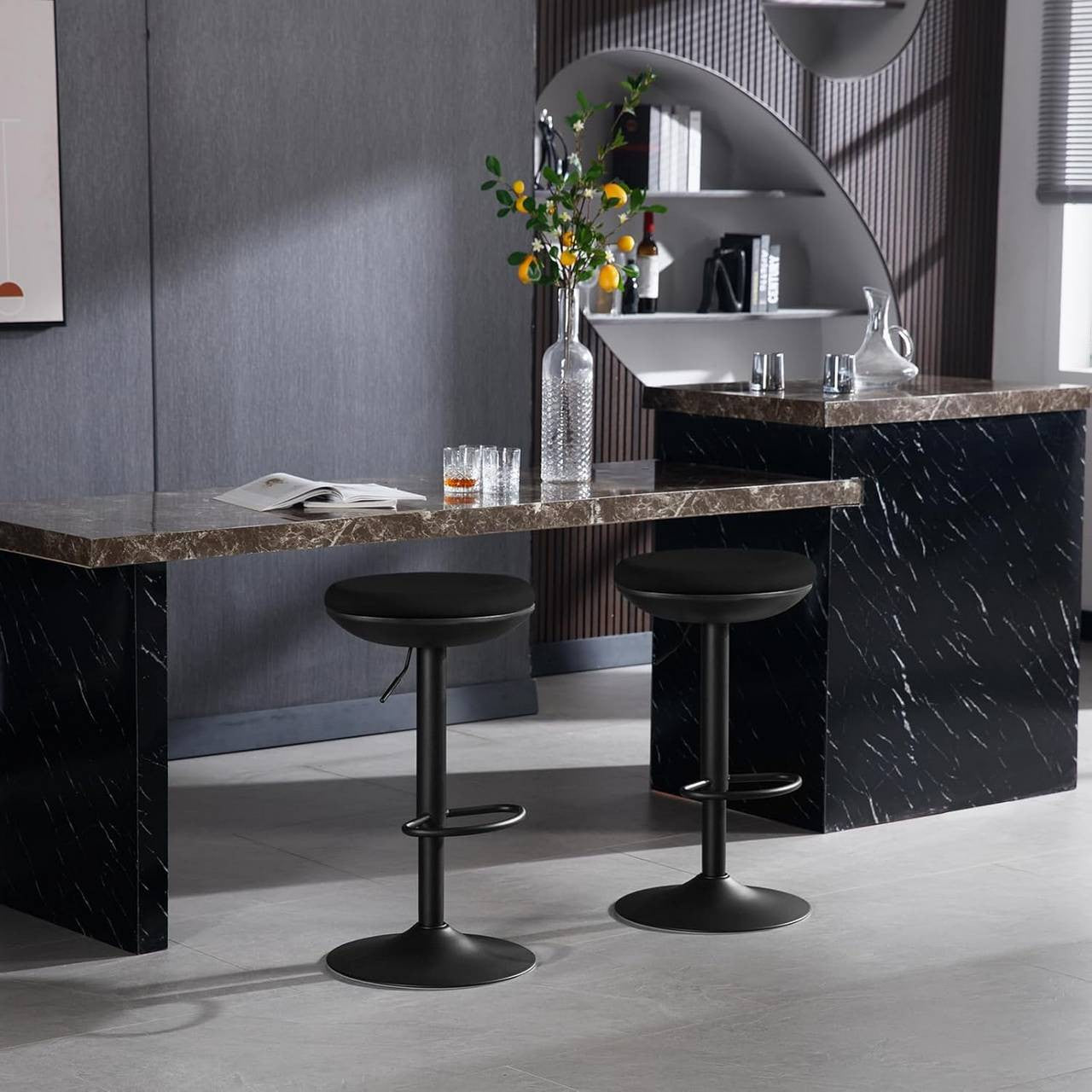 24goodz Adjustable Swivel Bar Stool - Comfortable & Breathable - Metal Frame - For Home & Dining - Black